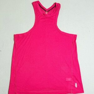 FREE PEOPLE Very Varsity Ribbed Sheer Tank Top Size Small Pink Raspberry